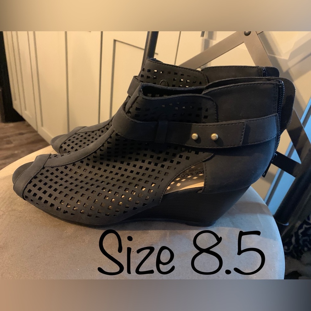 Black wedge booties